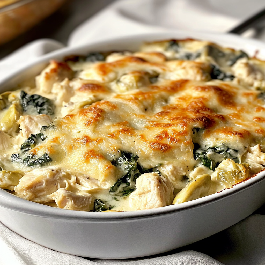 Creamy High-Protein Spinach and Artichoke Chicken Casserole