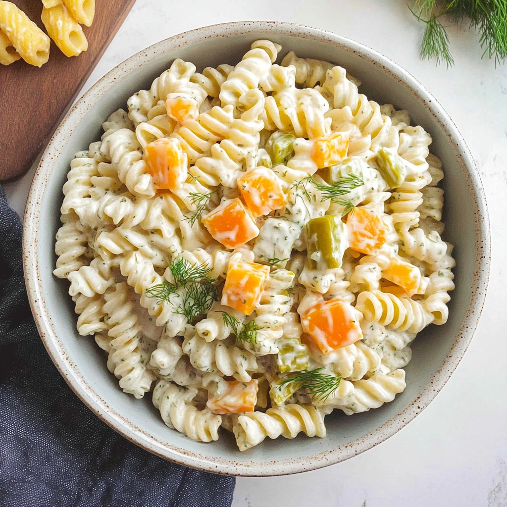 Zesty Dill Pickle Pasta Salad