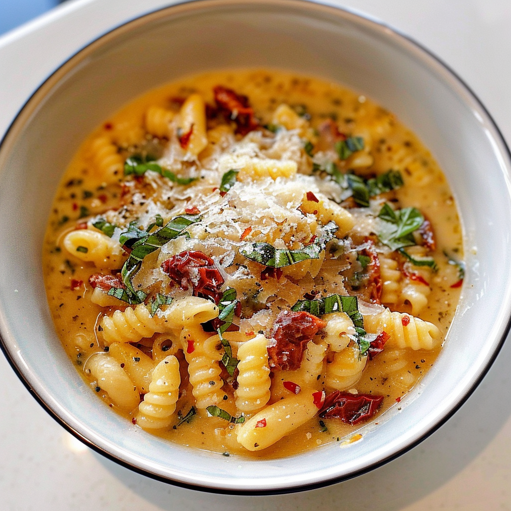 Cozy Brothy Cavatelli with Sundried Tomatoes & Parmesan
