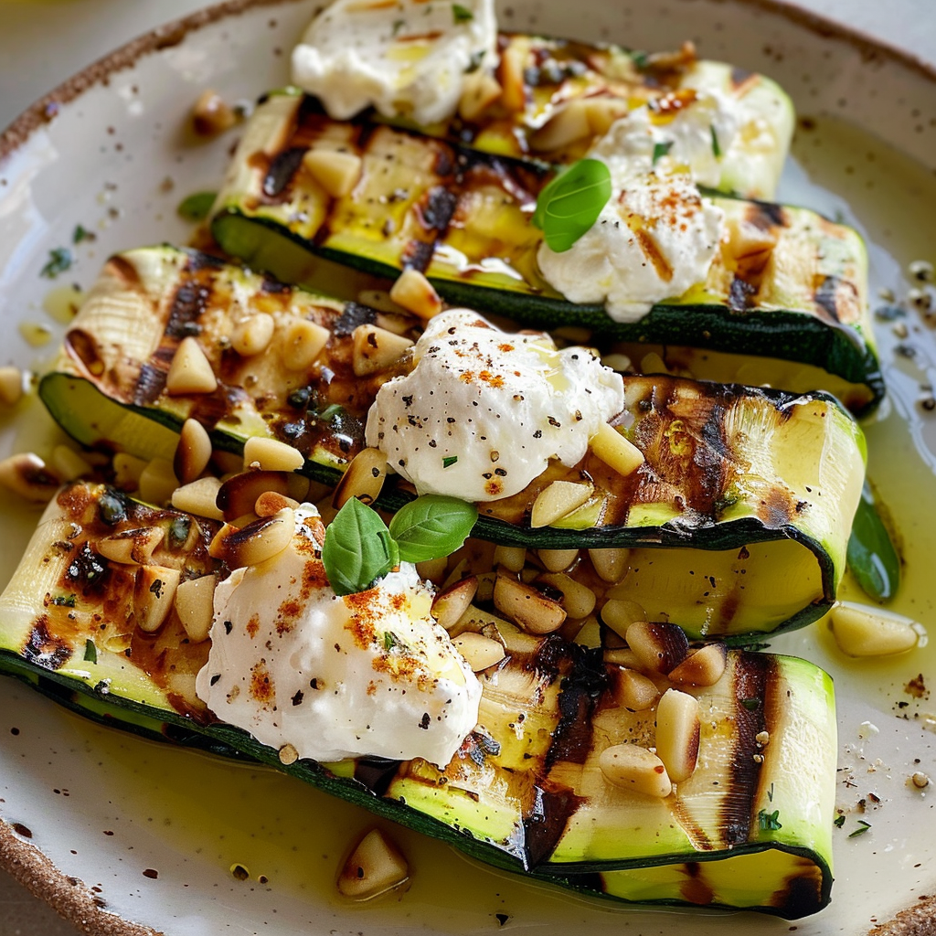 Irresistible Grilled Zucchini with Burrata & Pine Nuts