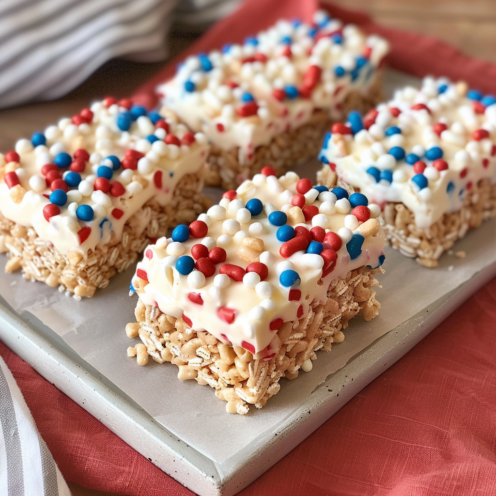 Festive Patriotic Rice Krispie Treats for July 4th Fun