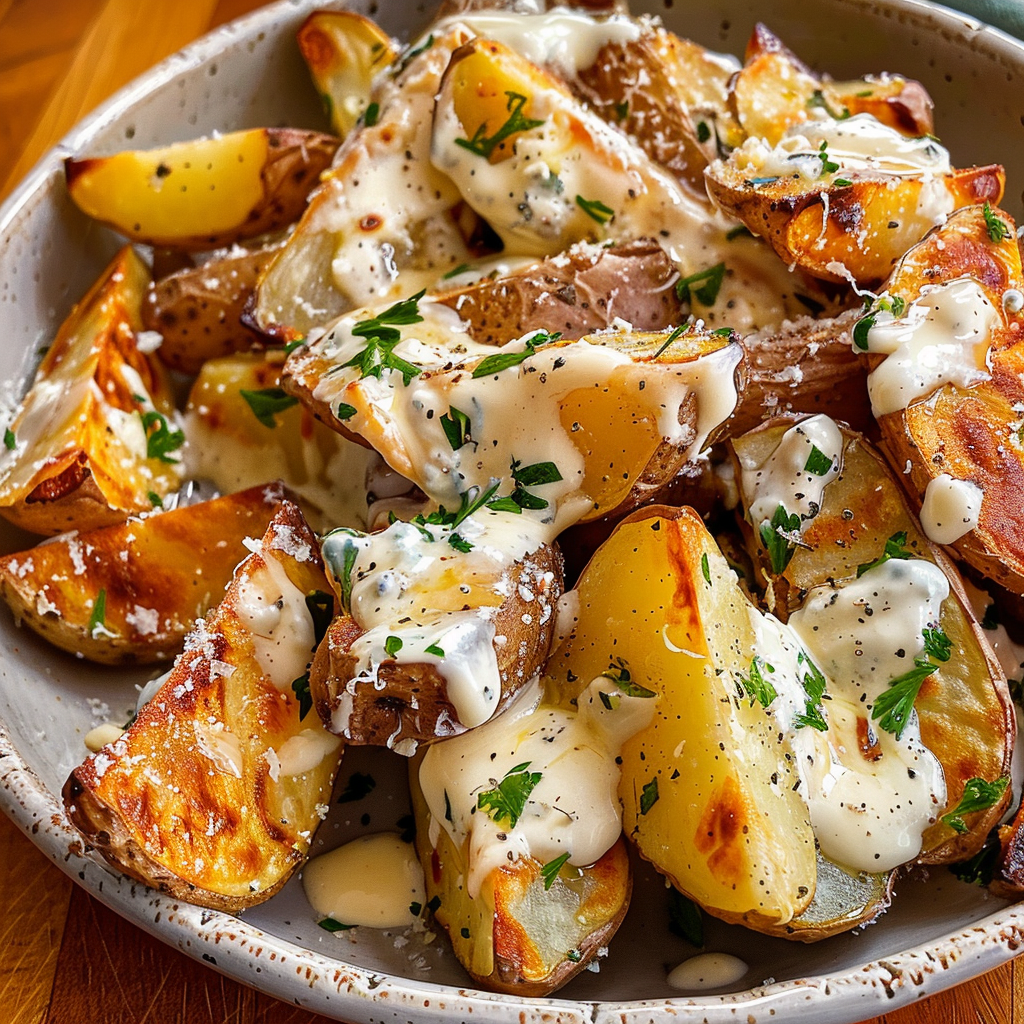 Irresistible Roasted Potatoes in Melted Goat Cheese Dressing
