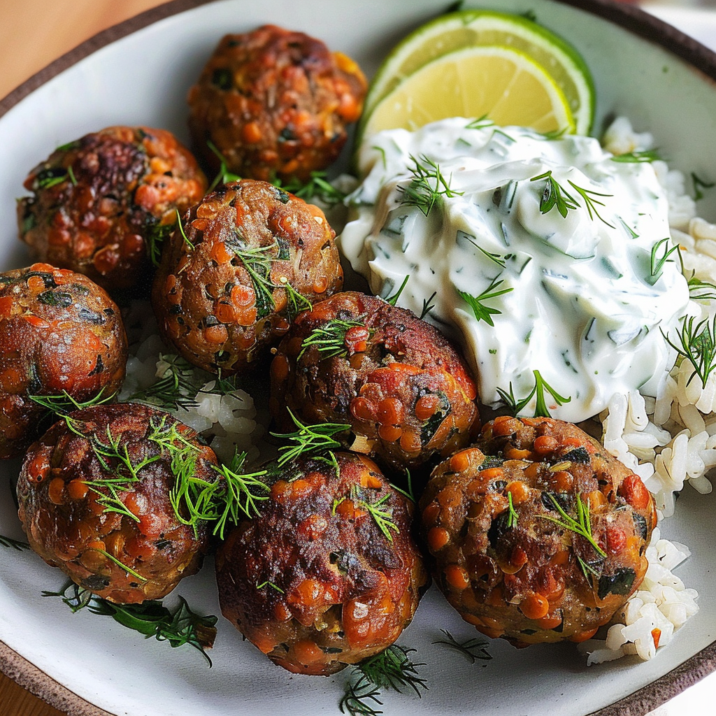 Crispy Baked Greek Lentil Meatballs with Tzatziki Recipe