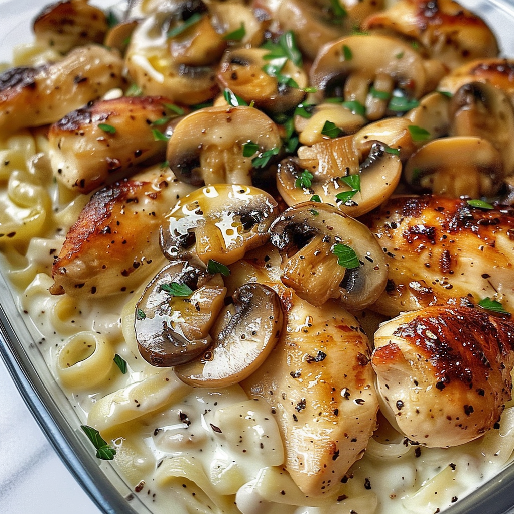 Irresistible Creamy Mushroom Garlic Greek Chicken Alfredo