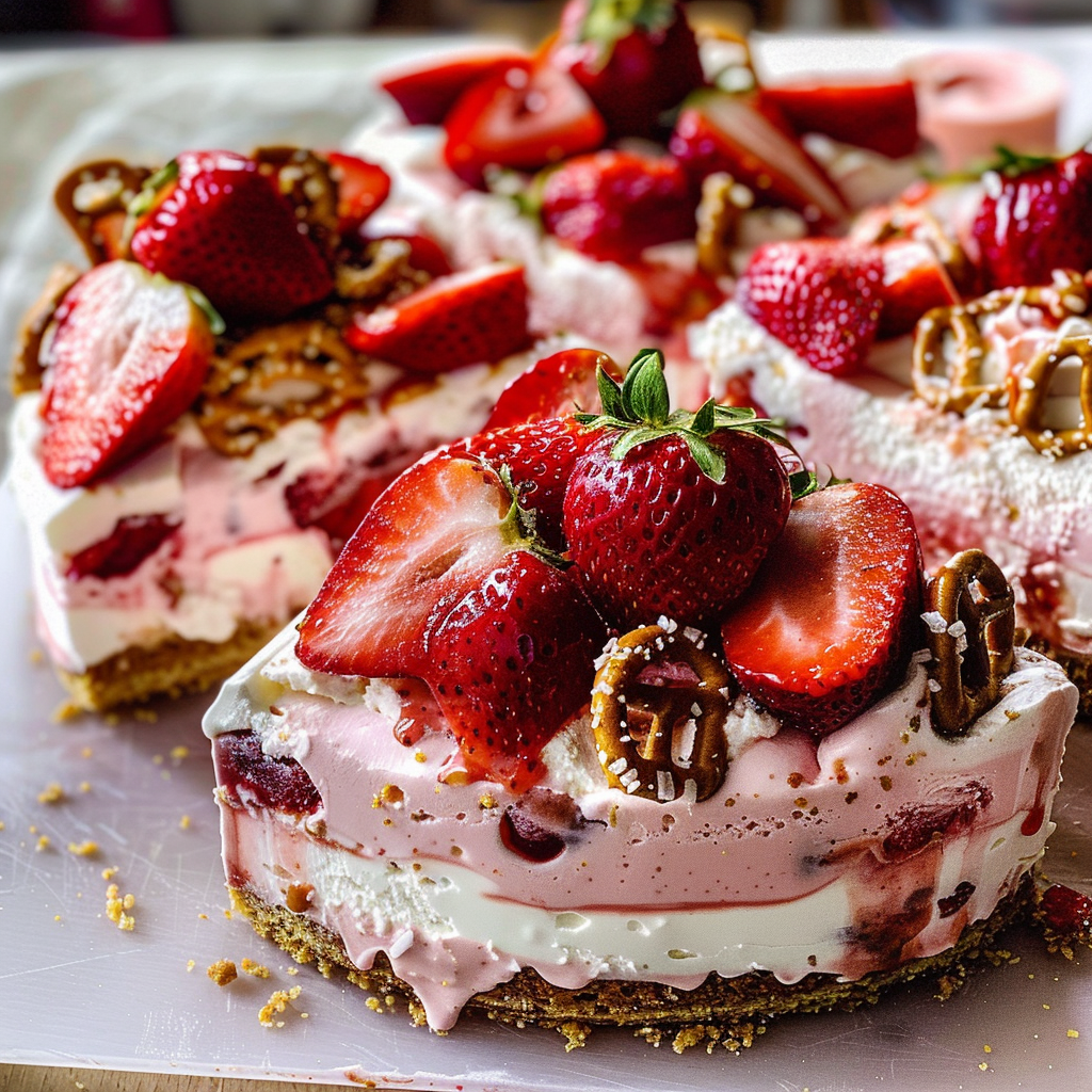 Irresistible Strawberry Pretzel Ice Cream Cake Recipe