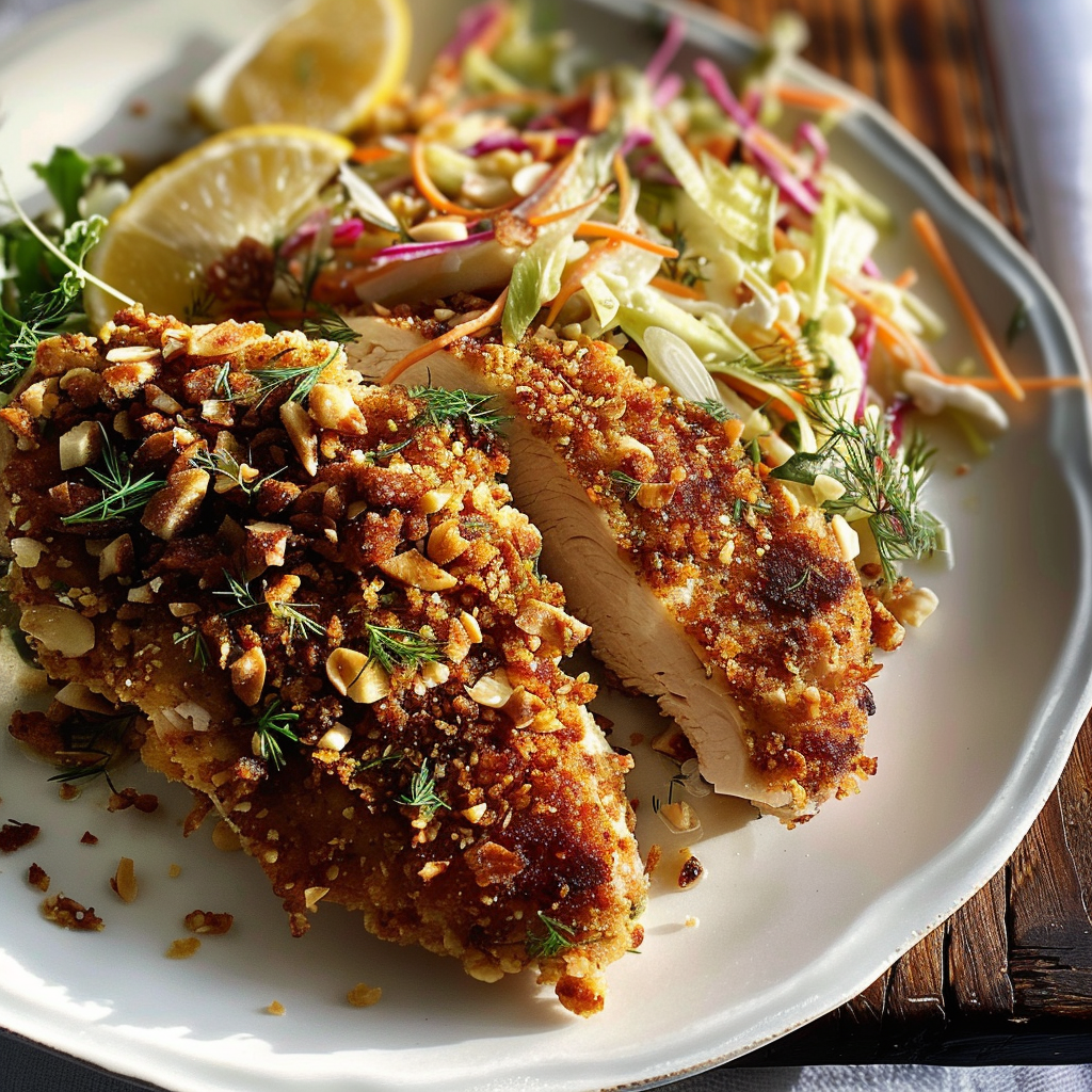 Irresistible Walnut Crusted Chicken with Fennel Slaw