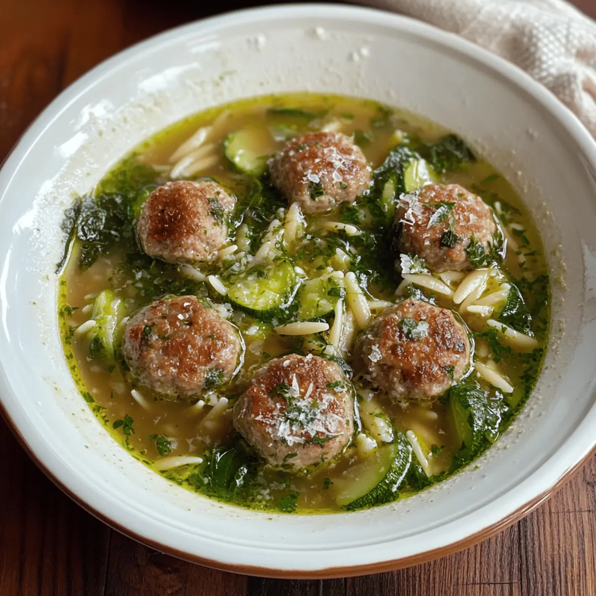 Meatball and Courgette Orzo Broth