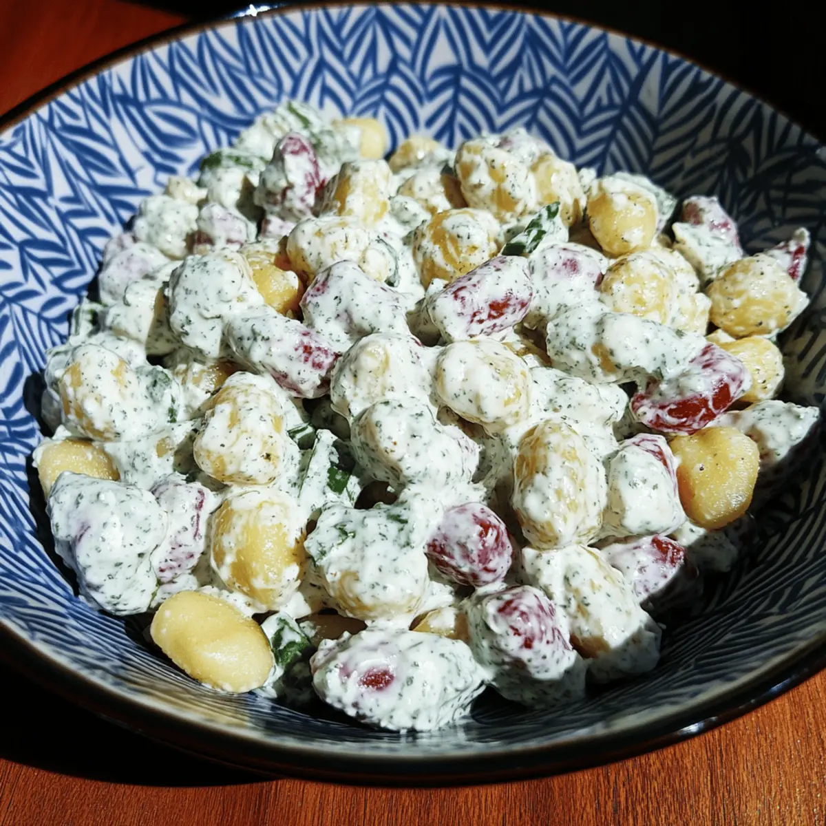 Crispy gnocchi salad with yogurt dressing