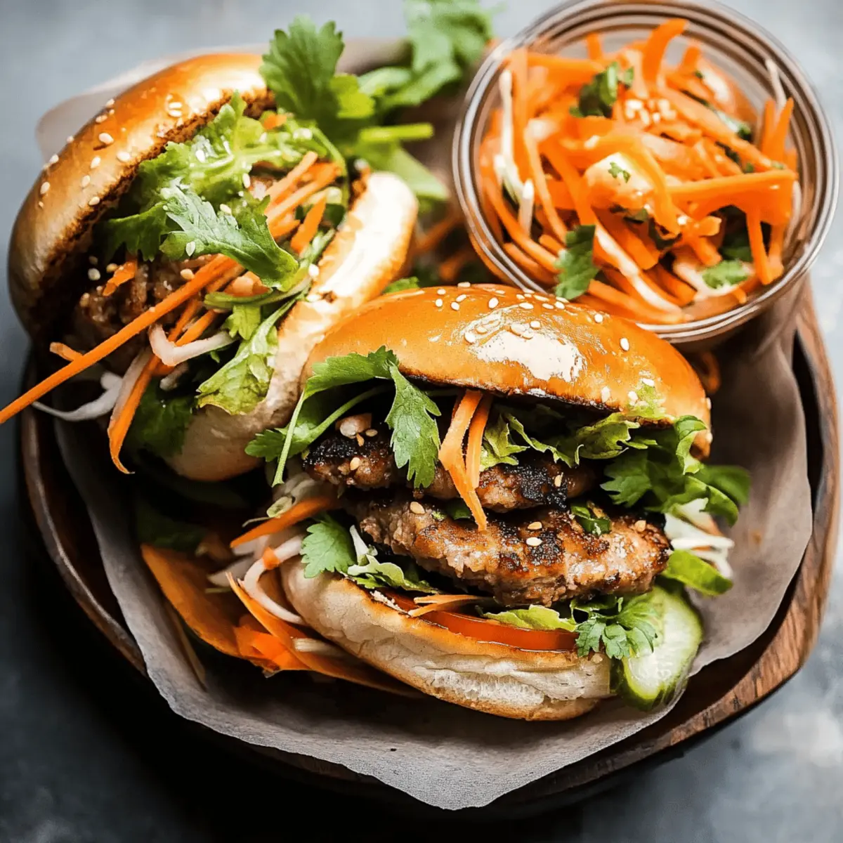 Easy Pork Banh Mi Burger Recipe with Sriracha Mayo and Veggies