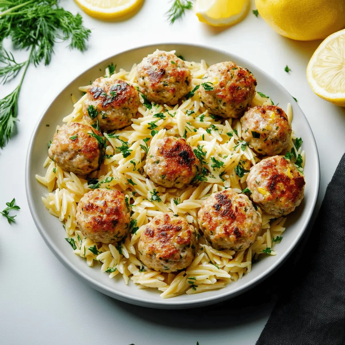Savory Greek Chicken Meatballs with Zesty Lemon Orzo Recipe