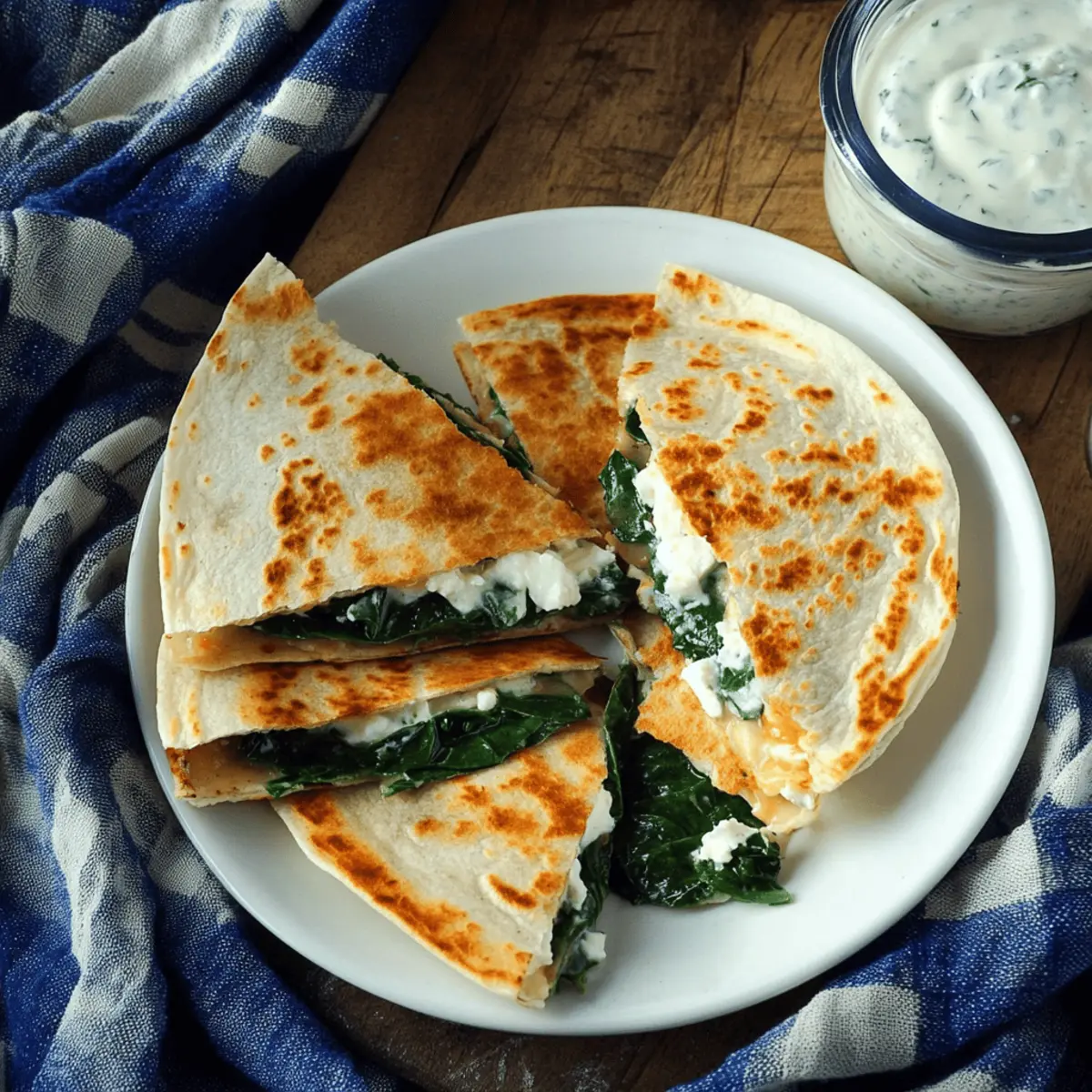 Savory Spinach and Feta Quesadillas with Artichoke Dip Recipe