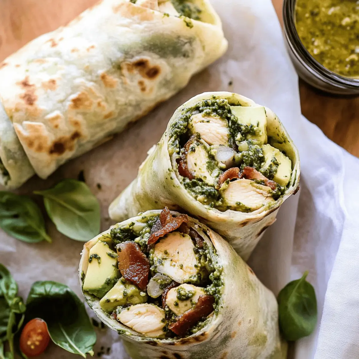 Pesto Chicken and Avocado Bacon Salad Wraps.