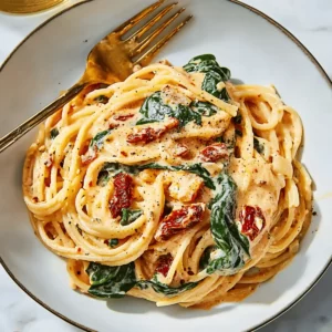 Spaghetti & Spinach with Sun-Dried Tomato Cream Sauce
