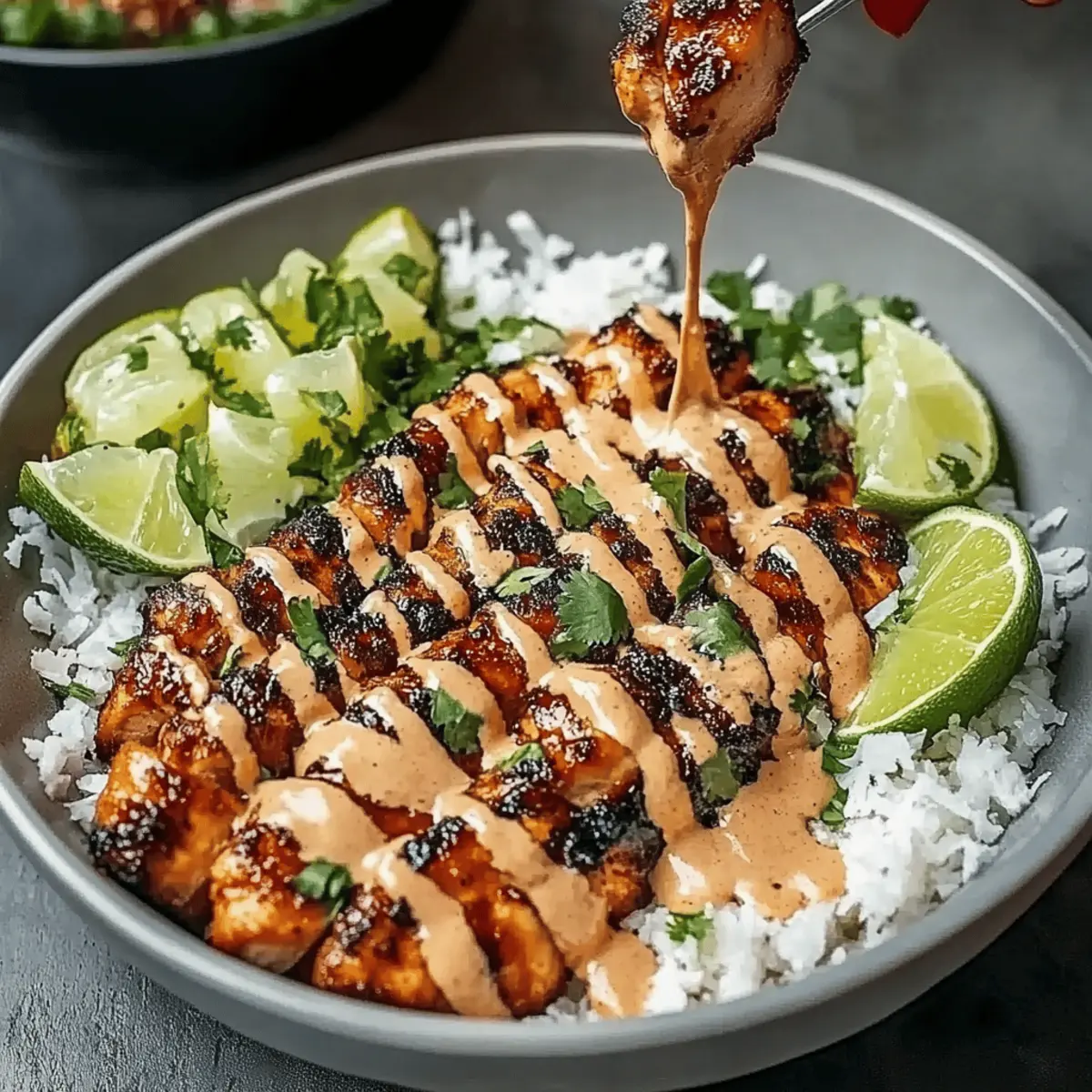 Delicious Sweet Chili Chicken Bowl with Coconut Lime Drizzle Recipe