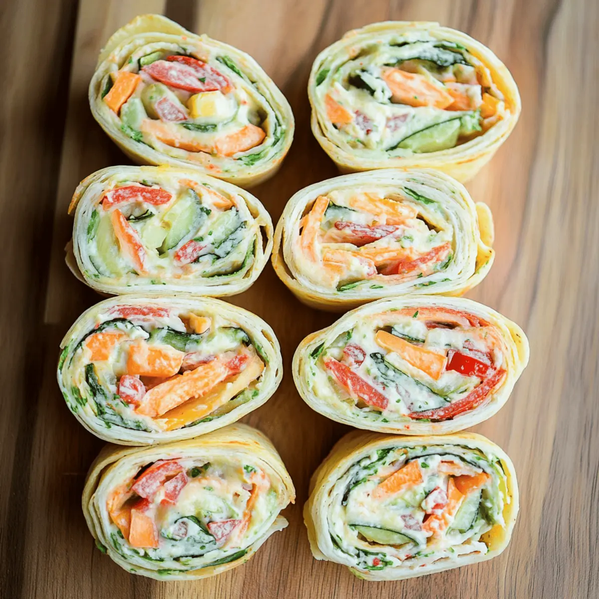 Fresh Vegetable Tortilla Roll Ups with Cream Cheese and Herbs