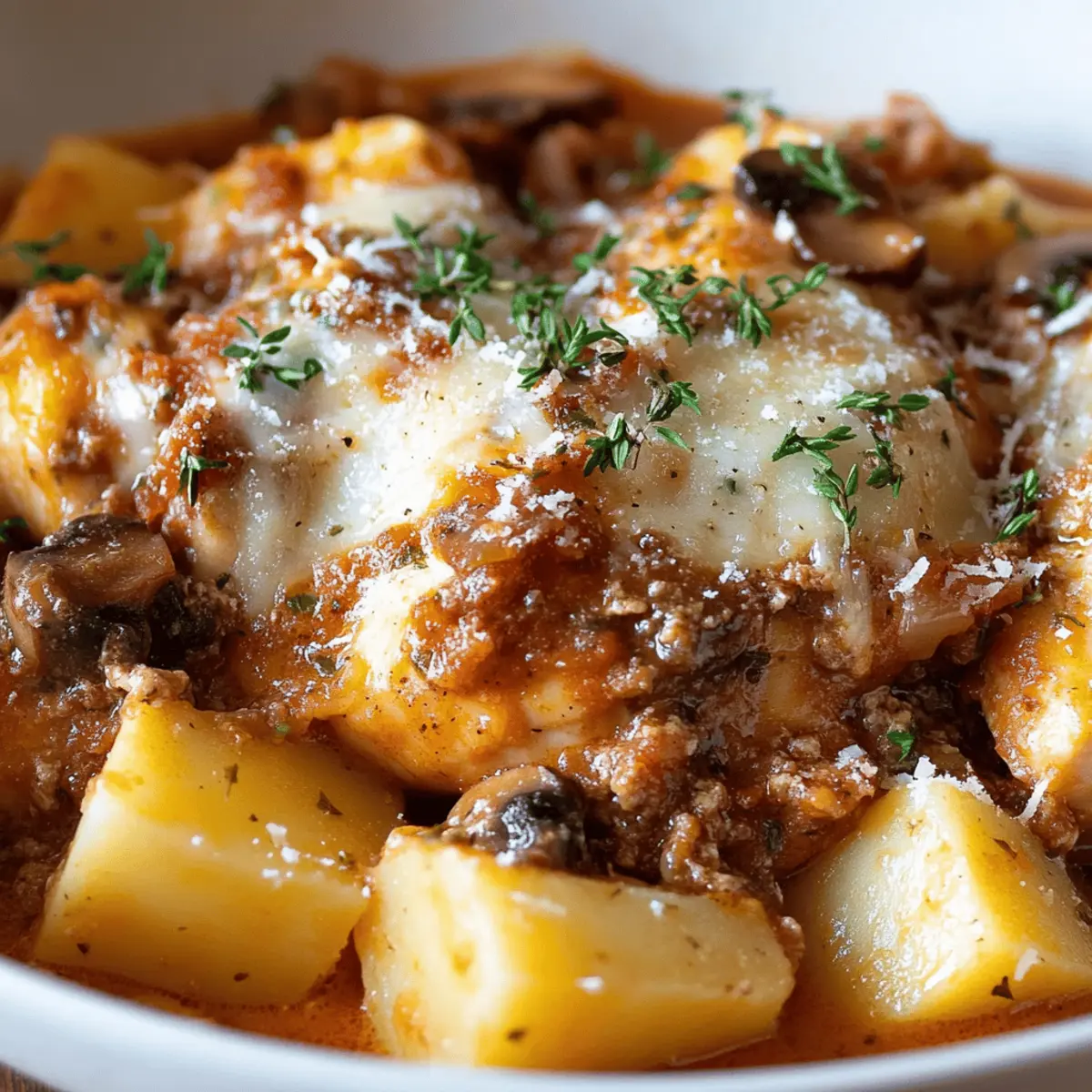 Herb Roasted Chicken in Creamy White Sauce with Mushroom and Potatoes Recipe