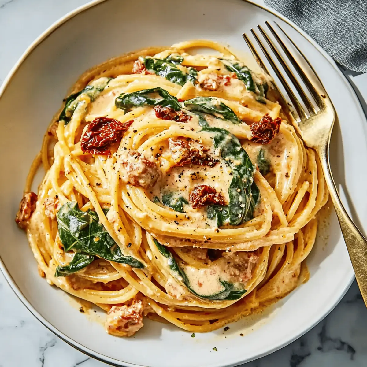 Spaghetti & Spinach with Sun-Dried Tomato Cream Sauce Recipe