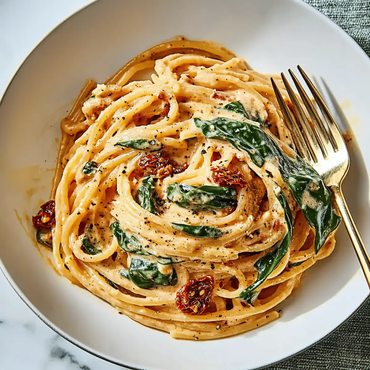 Spaghetti & Spinach with Sun-Dried Tomato Cream Sauce Recipe