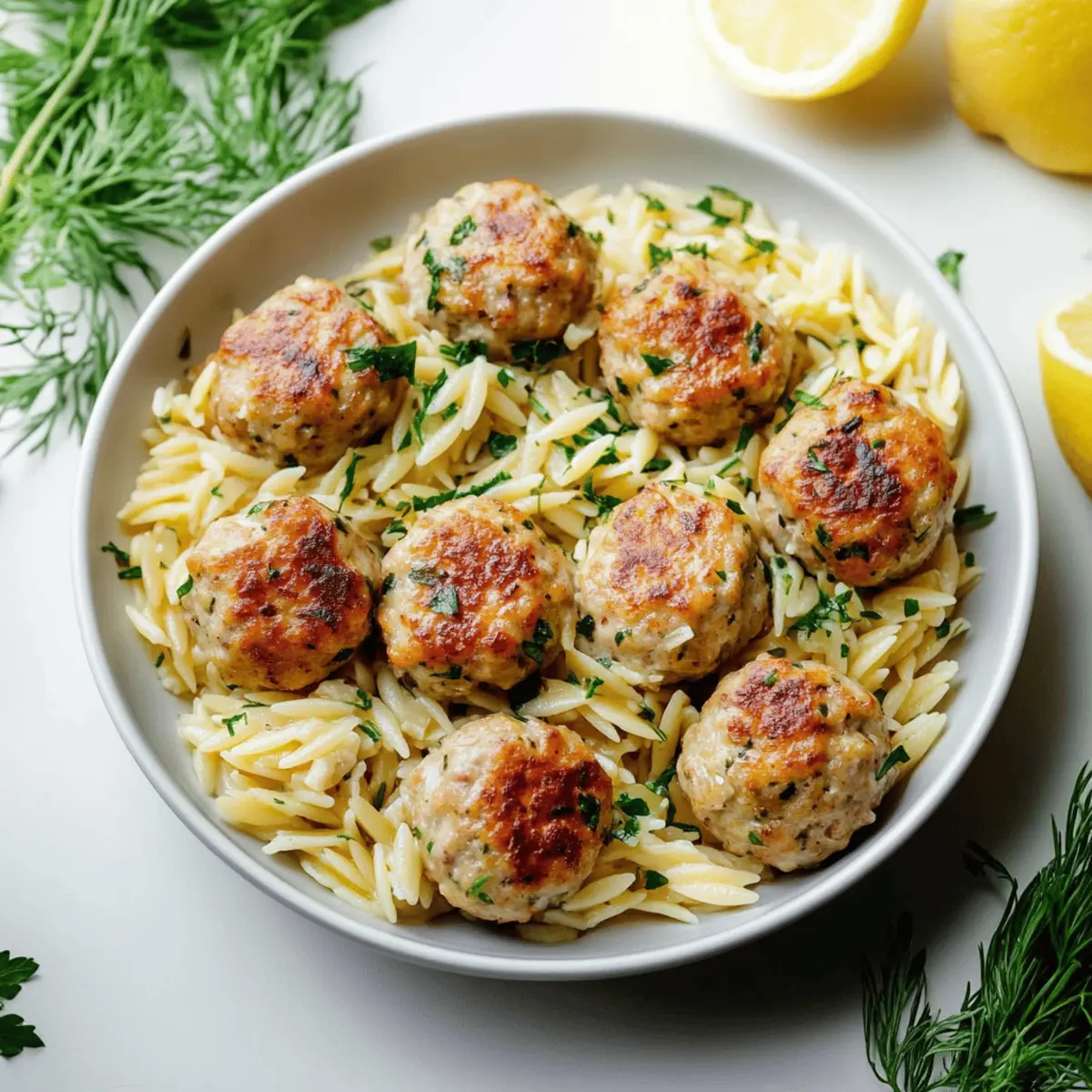 Savory Greek Chicken Meatballs with Zesty Lemon Orzo