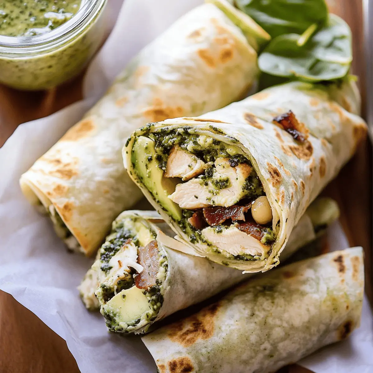 Pesto Chicken and Avocado Bacon Salad Wraps for Quick Meals
