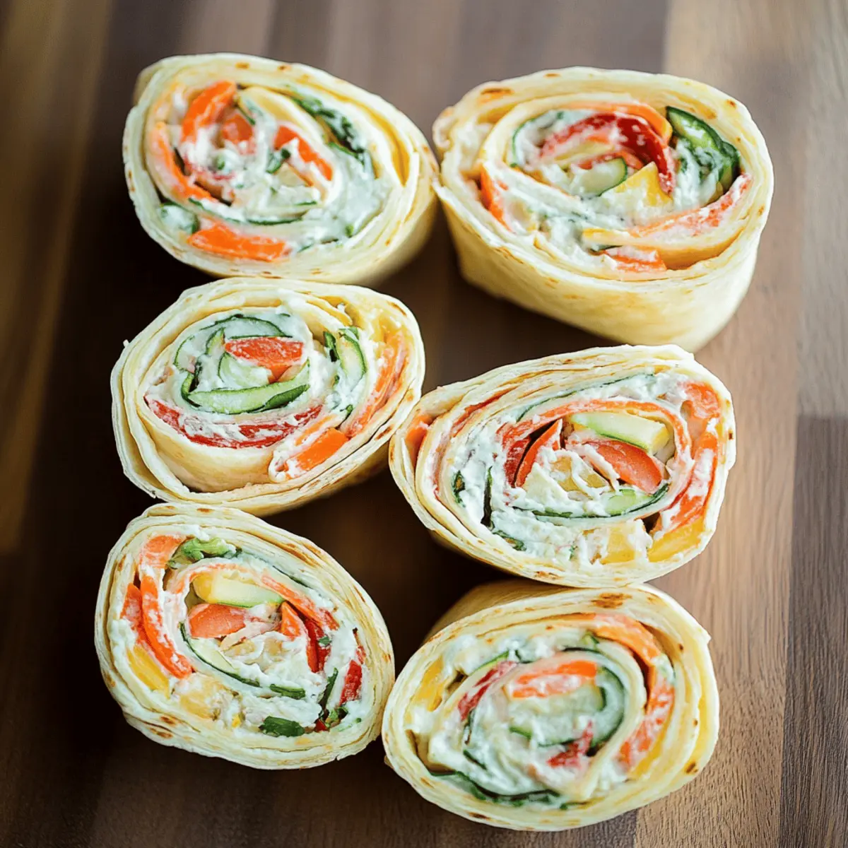 Fresh Vegetable Tortilla Roll Ups with Cream Cheese and Herbs