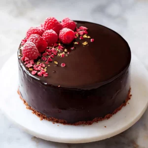 Chocolate and Raspberry Mousse Cake with Dark Chocolate Mirror Glaze