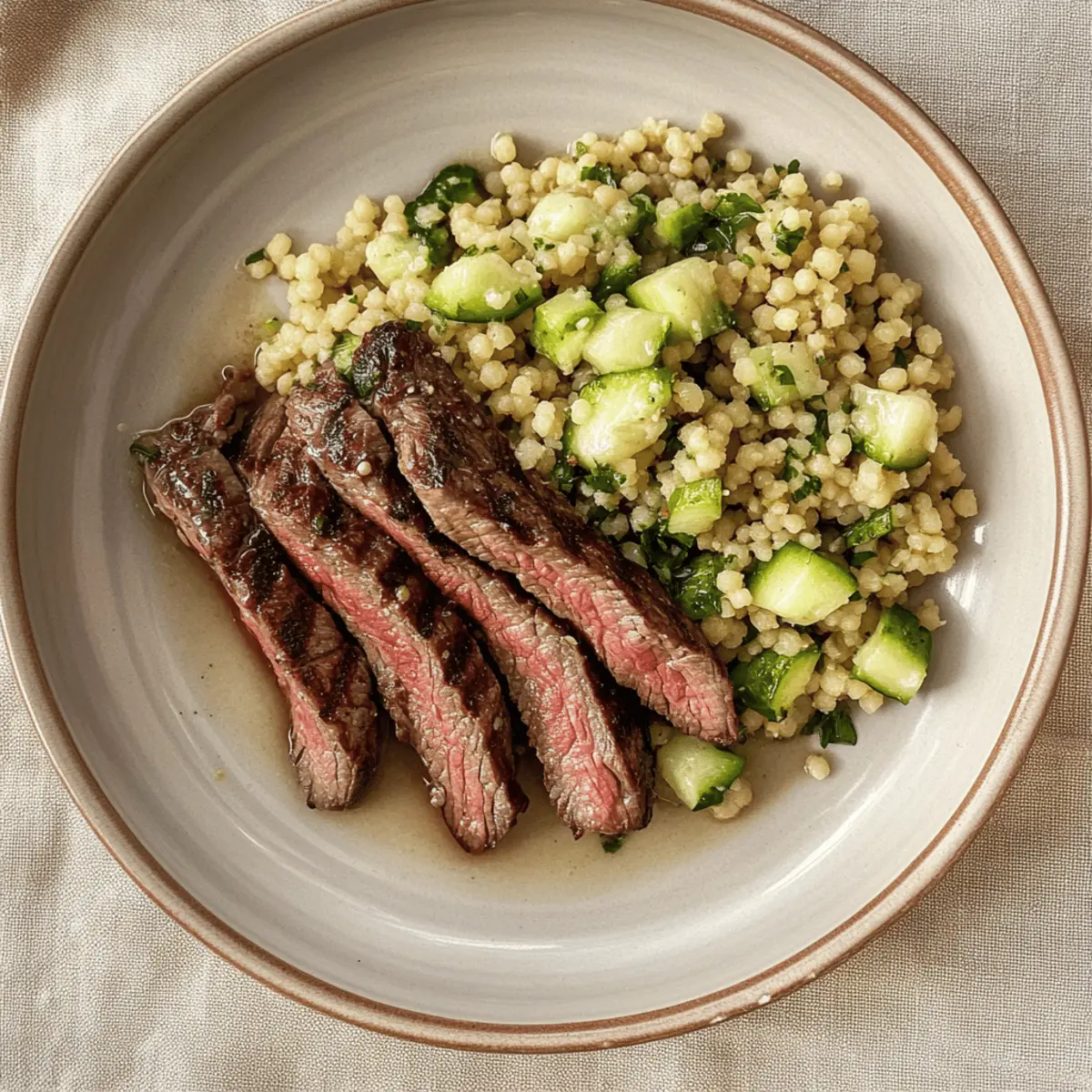 Grilled Skirt Steak with Lemon Herb Couscous Salad Recipe