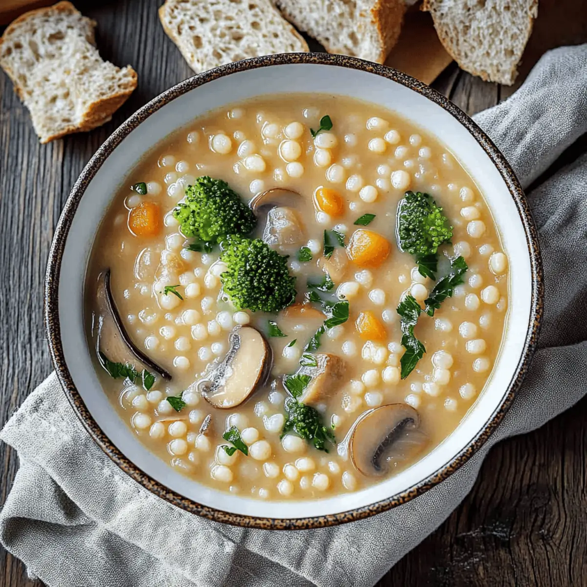 Creamy Mushroom & Pearl Couscous Soup