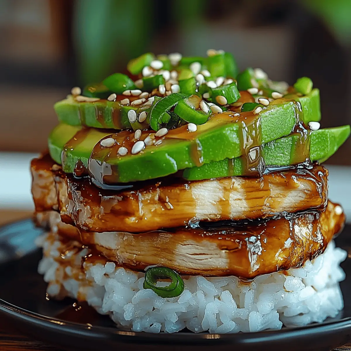 Teriyaki Chicken with Avocado and Rice Stack Layers Recipe