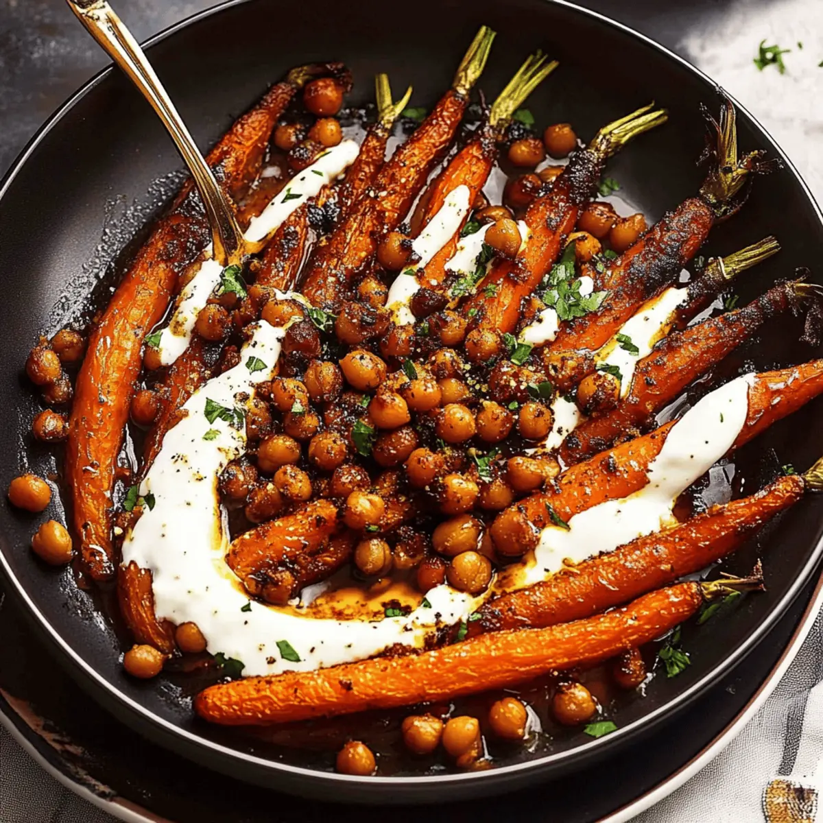 Spicy Maple Roast Carrots with Crispy Chickpeas and Yogurt Sauce