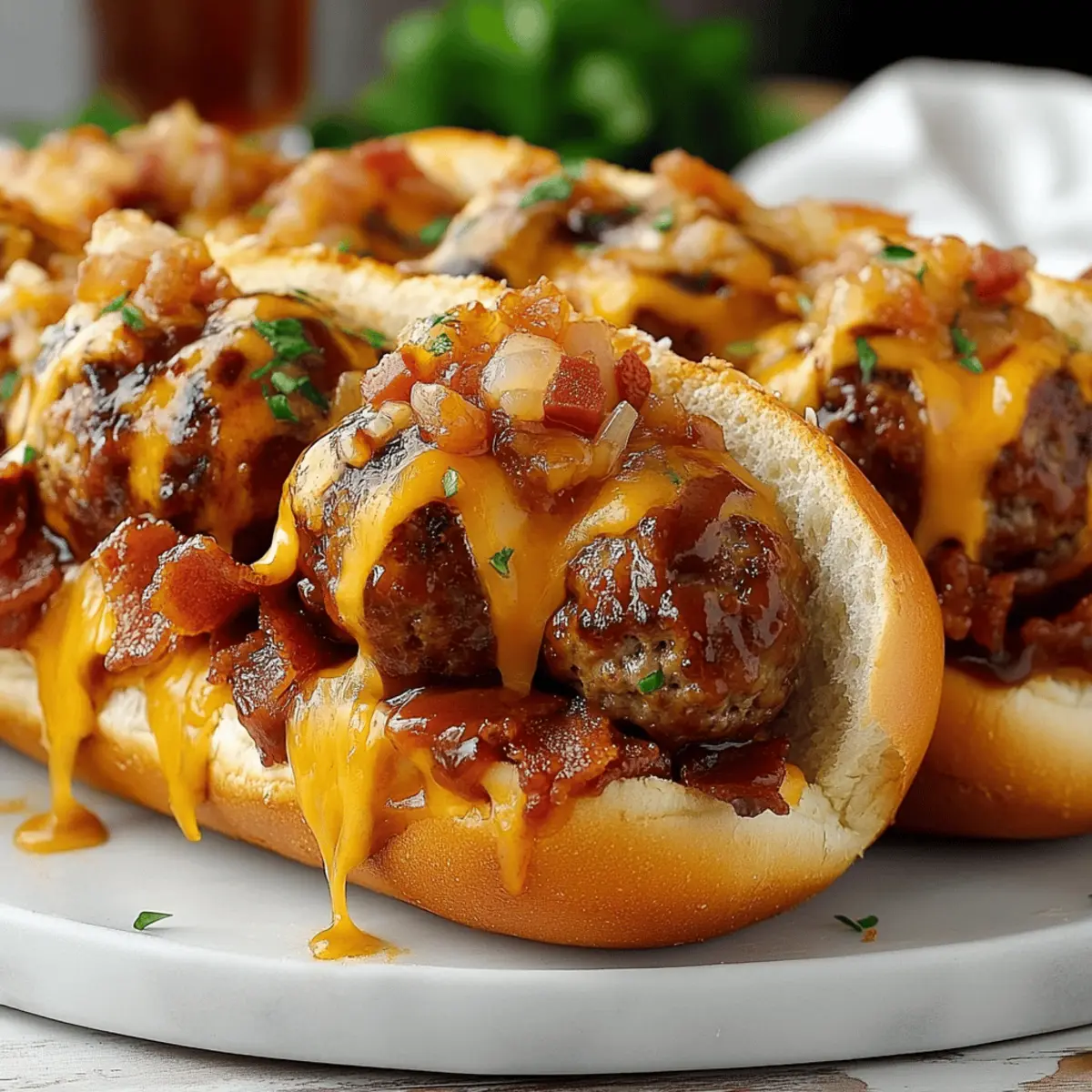 Bourbon BBQ Bacon Cheeseburger Meatball Subs