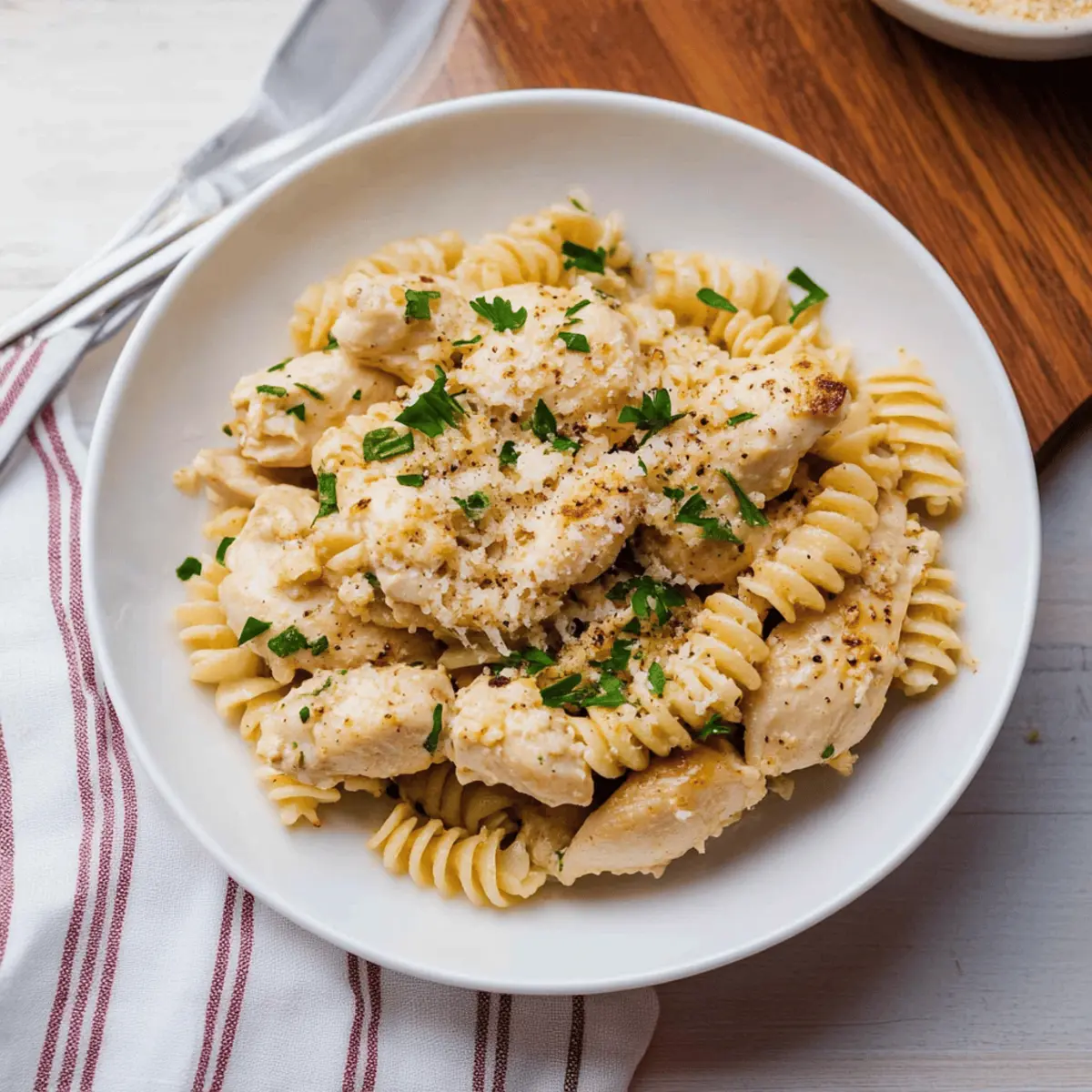 4 Ingredient Crockpot Garlic Parm Chicken with Creamy Pasta