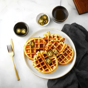 Spicy Cheddar Jalapeño Cornbread Waffles