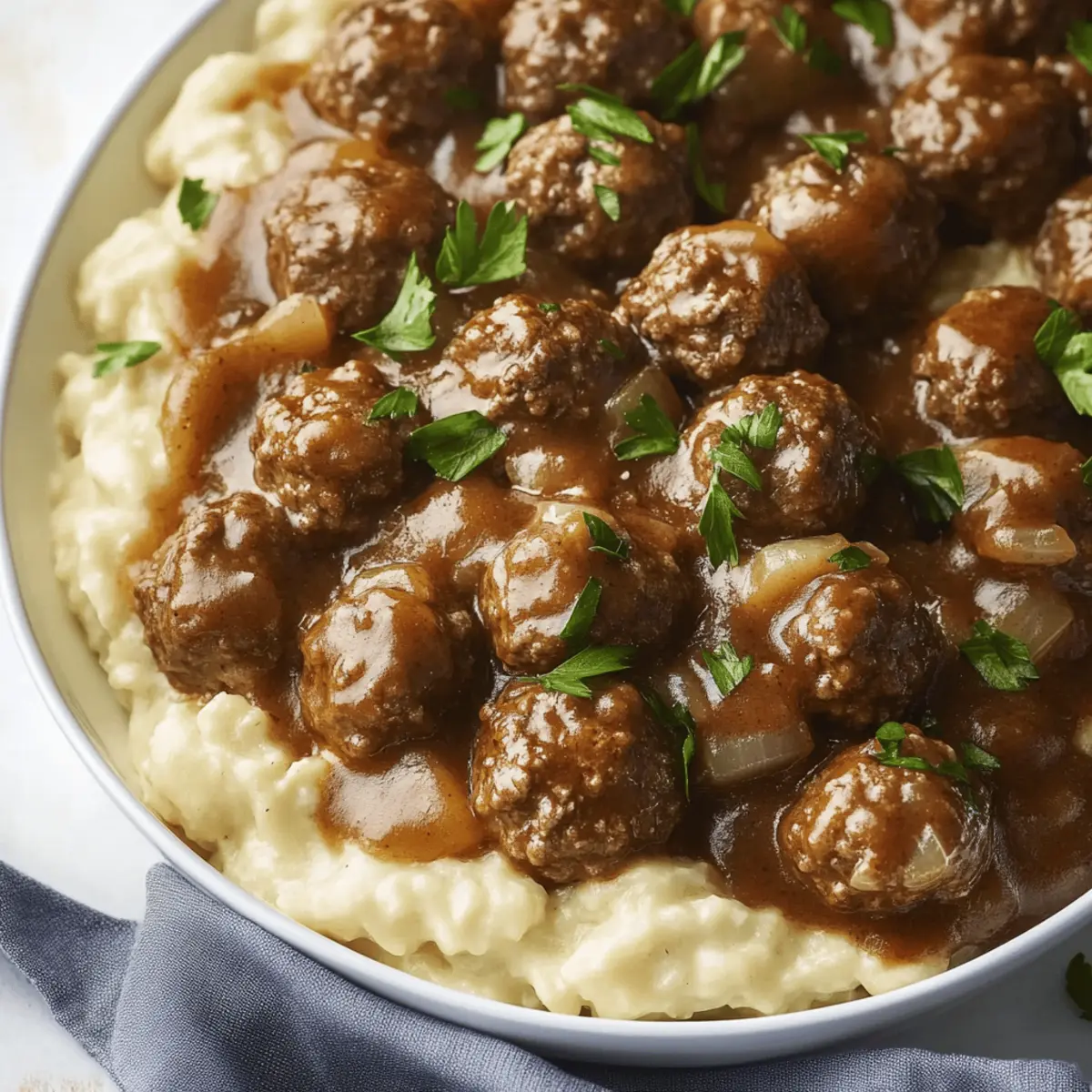 Tasty Slow Cooker Salisbury Steak Meatballs with Mushrooms and Onions