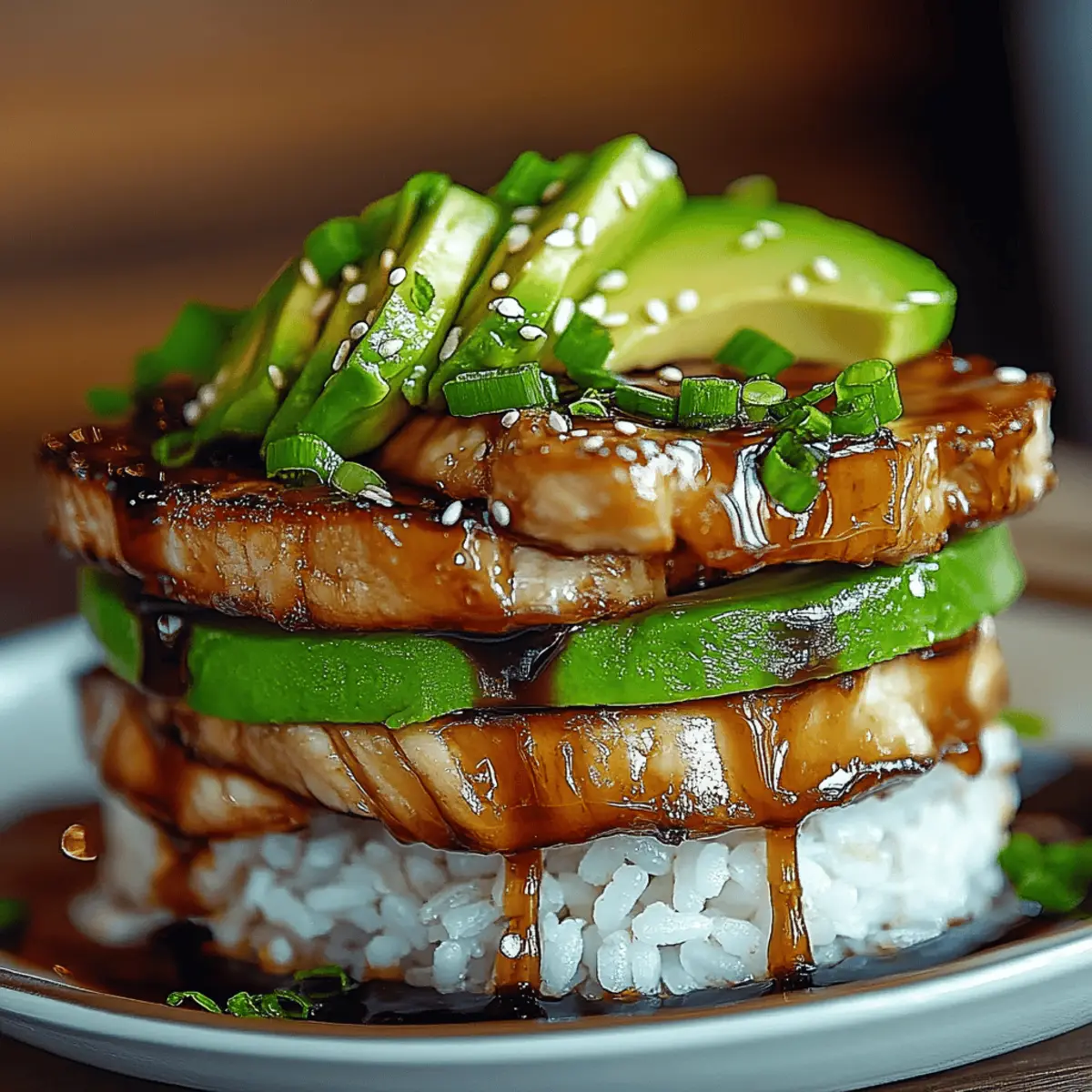 Teriyaki Chicken with Avocado and Rice Stack Layers Recipe