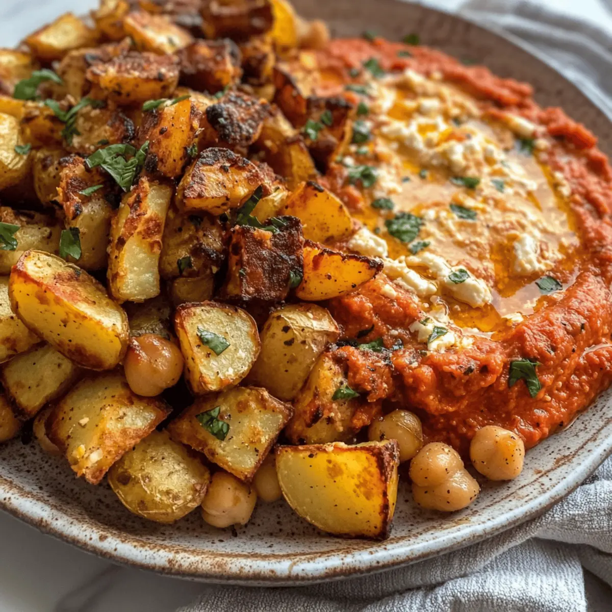 Red Pepper Feta Dip with Roasted Potatoes and Chickpeas Recipe