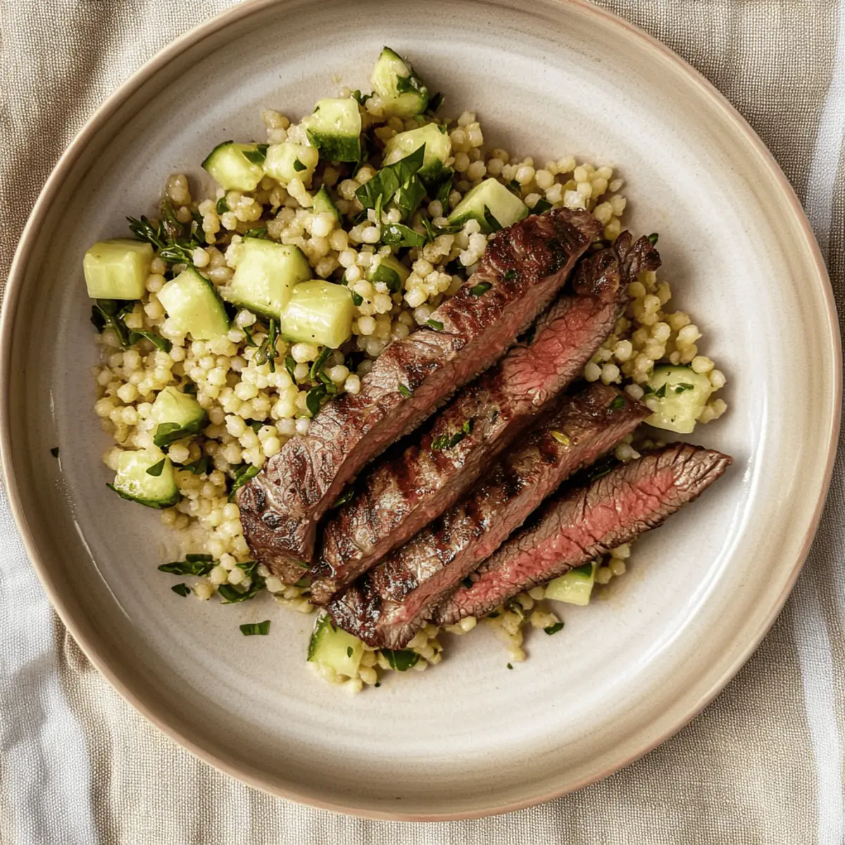 Grilled Skirt Steak with Lemon Herb Couscous Salad Recipe