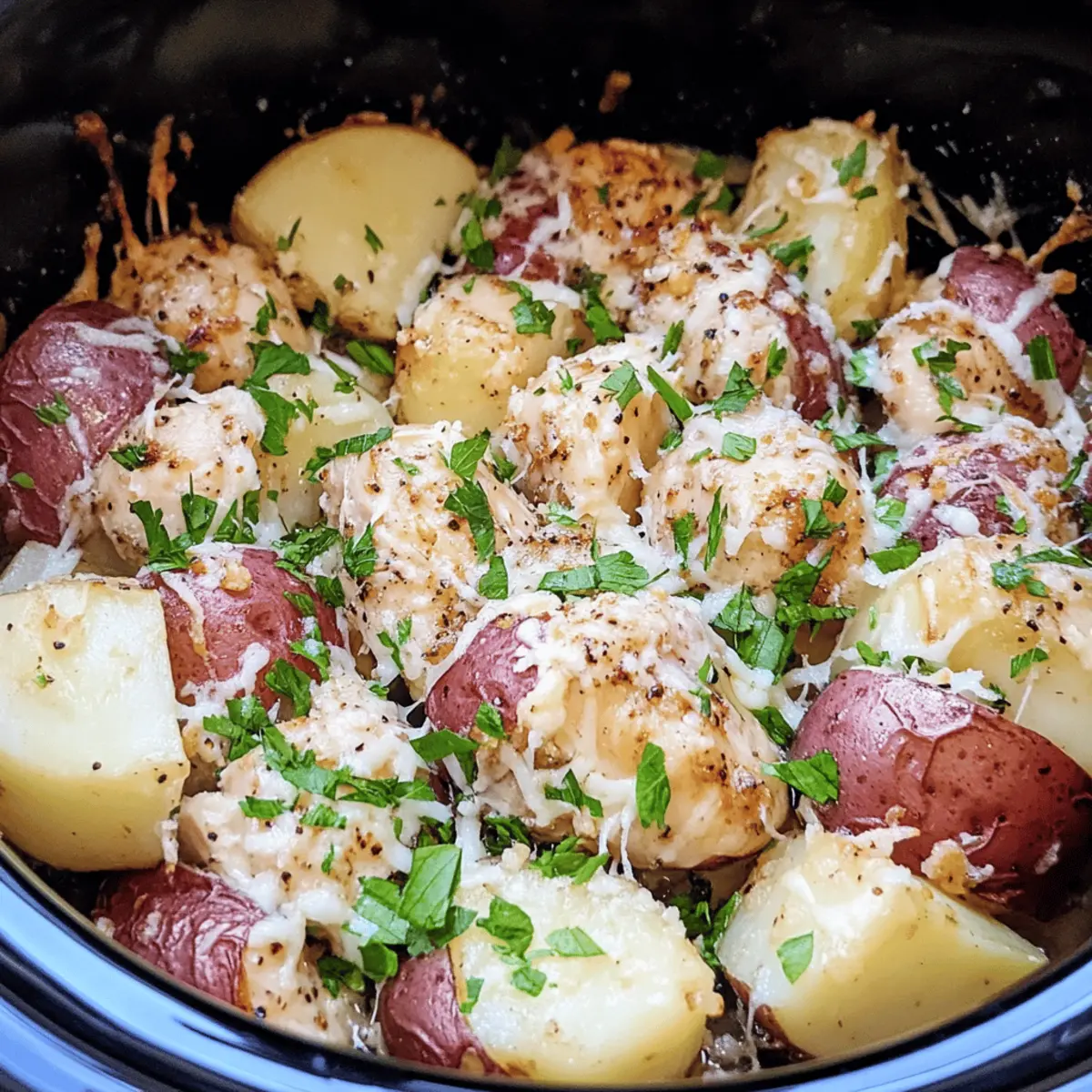 Garlic Parmesan Crockpot Chicken and Potatoes