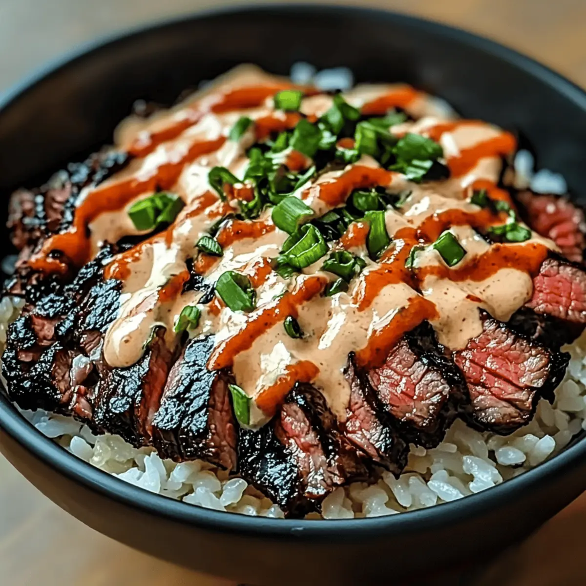 Korean BBQ Steak Rice Bowls with Spicy Cream Sauce Recipe