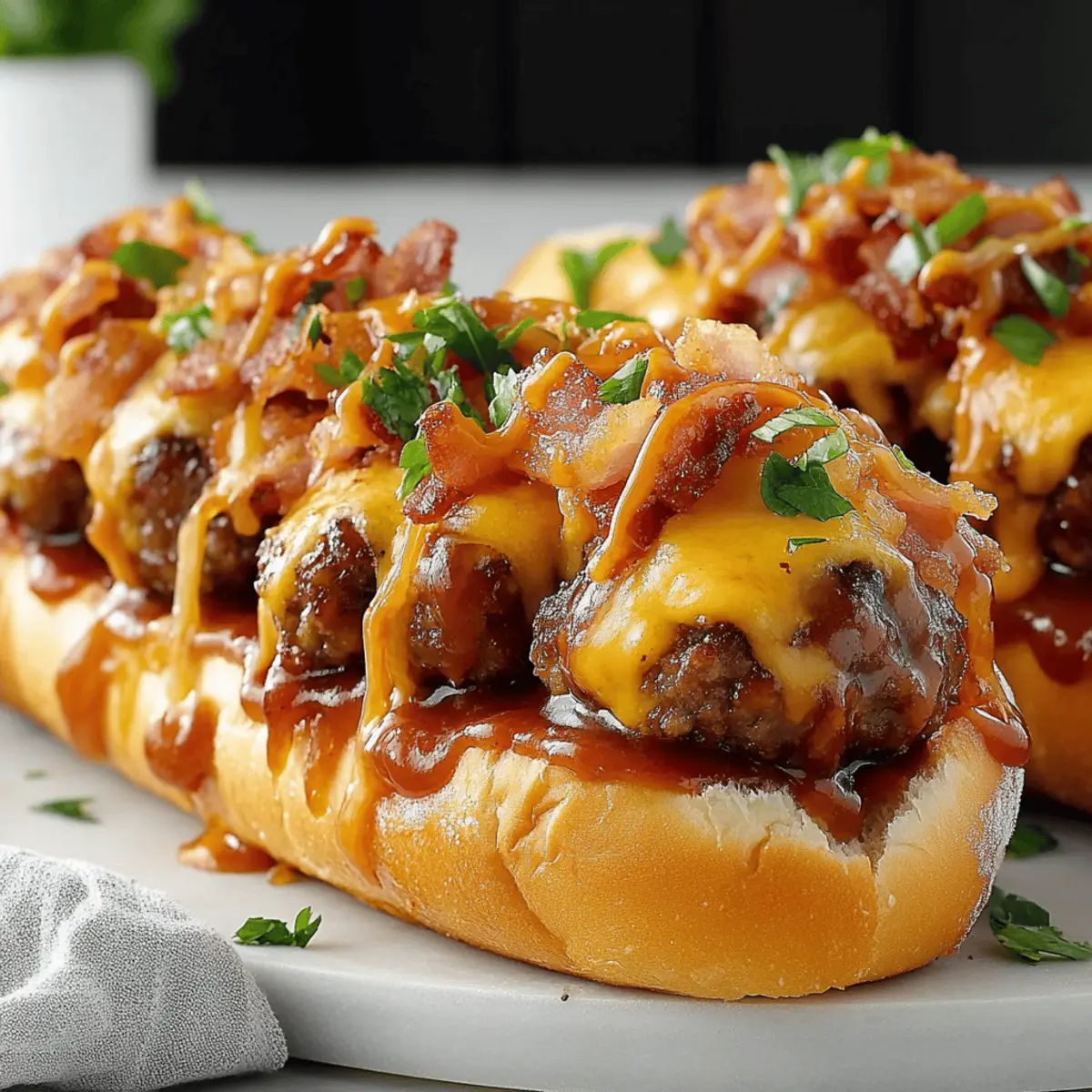 Savory Bourbon BBQ Bacon Cheeseburger Meatball Subs Recipe