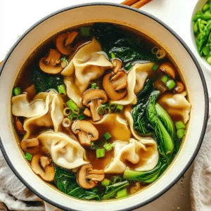 Hearty Potsticker Soup with Mushrooms & Bok Choy