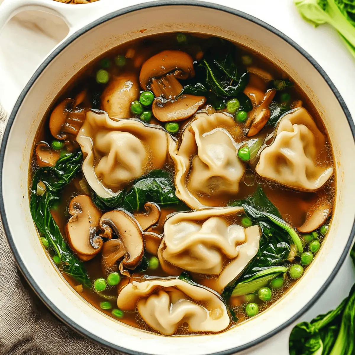 Hearty Potsticker Soup with Mushrooms & Bok Choy Recipe