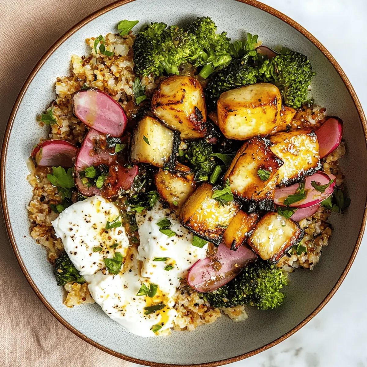 Delicious Summer Bowl with Hot Honey Halloumi and Chickpeas