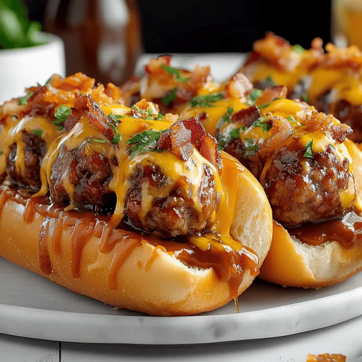 Savory Bourbon BBQ Bacon Cheeseburger Meatball Subs Recipe