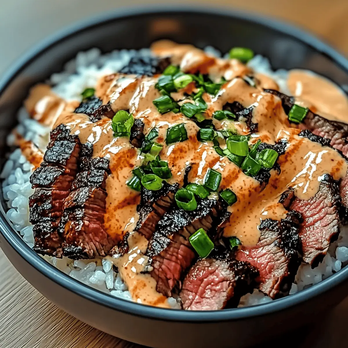 Korean BBQ Steak Rice Bowls with Spicy Cream Sauce