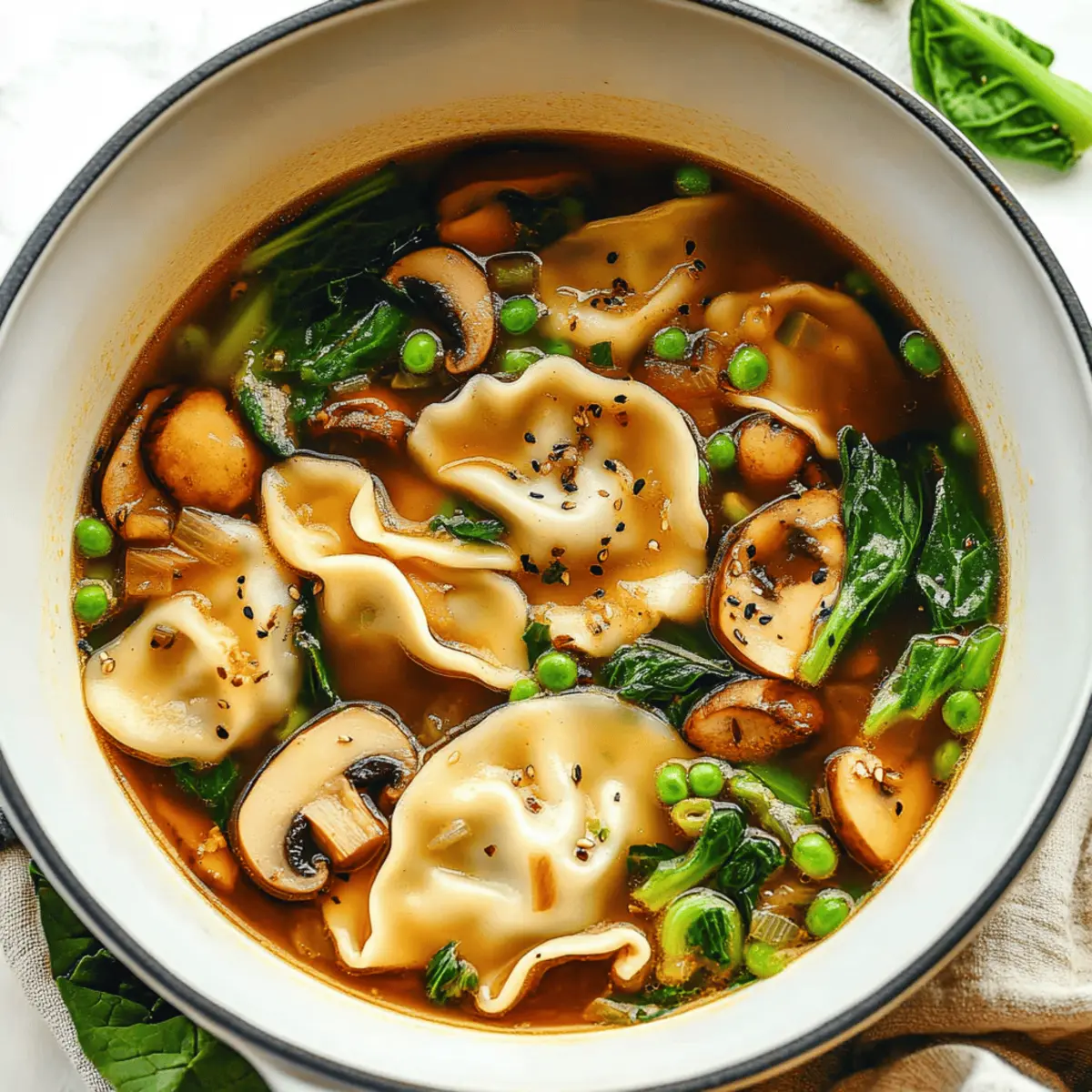 Hearty Potsticker Soup with Mushrooms & Bok Choy Recipe