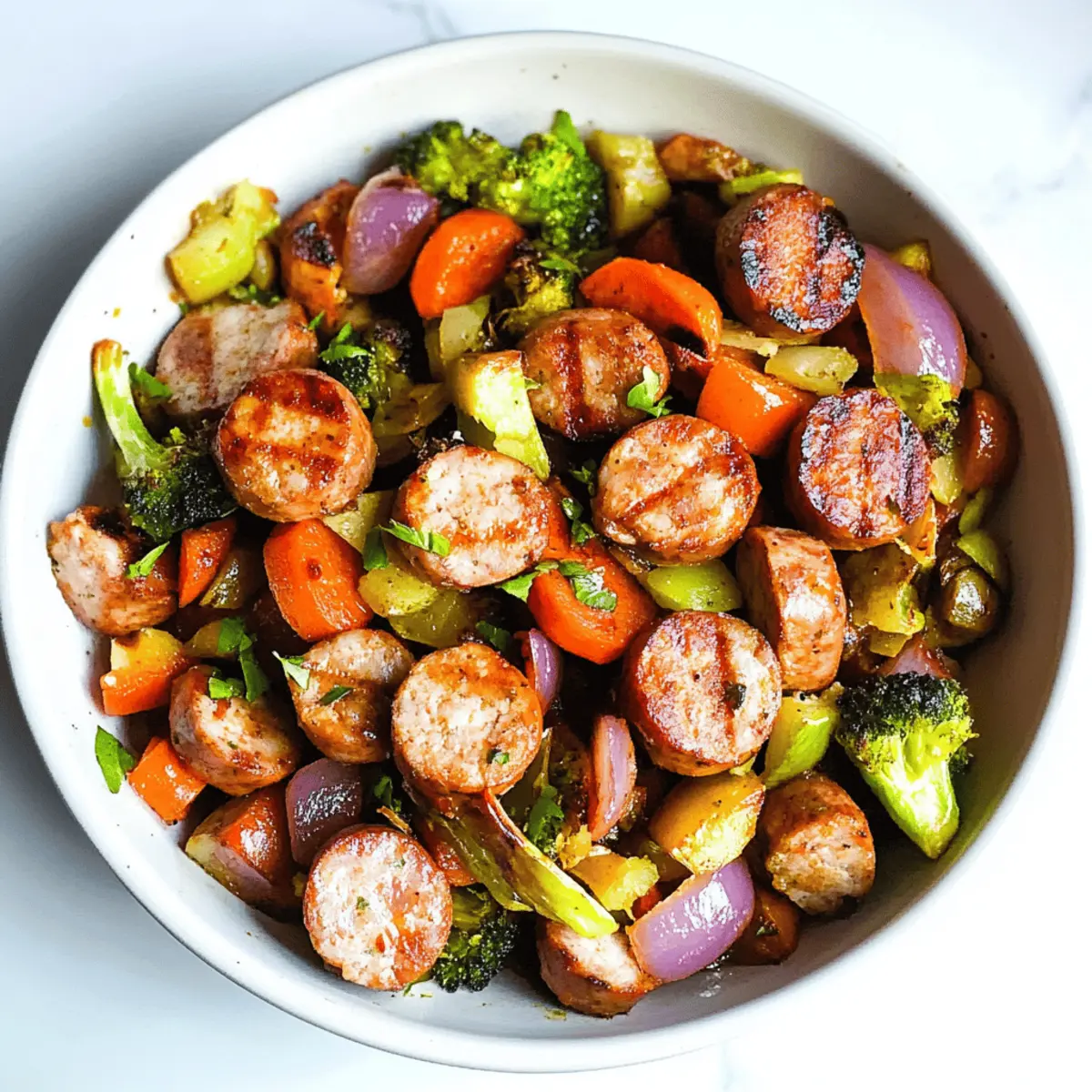10 Minute Air Fryer Chicken Sausage and Veggies