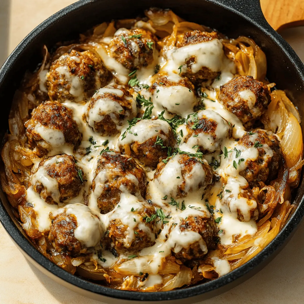 French Onion Meatballs with Savory Onion Sauce