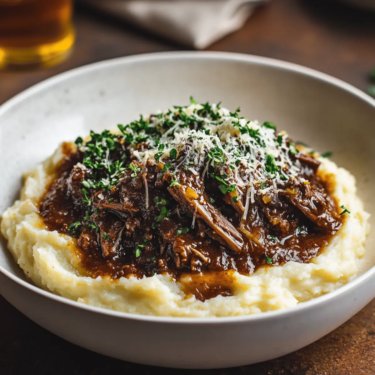 Tender Short Rib Ragu Over Silky Parmesan Mashed Potatoes Recipe