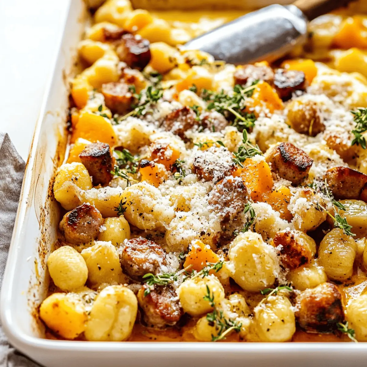Creamy Butternut Squash Gnocchi with Sausage on a Sheet Pan